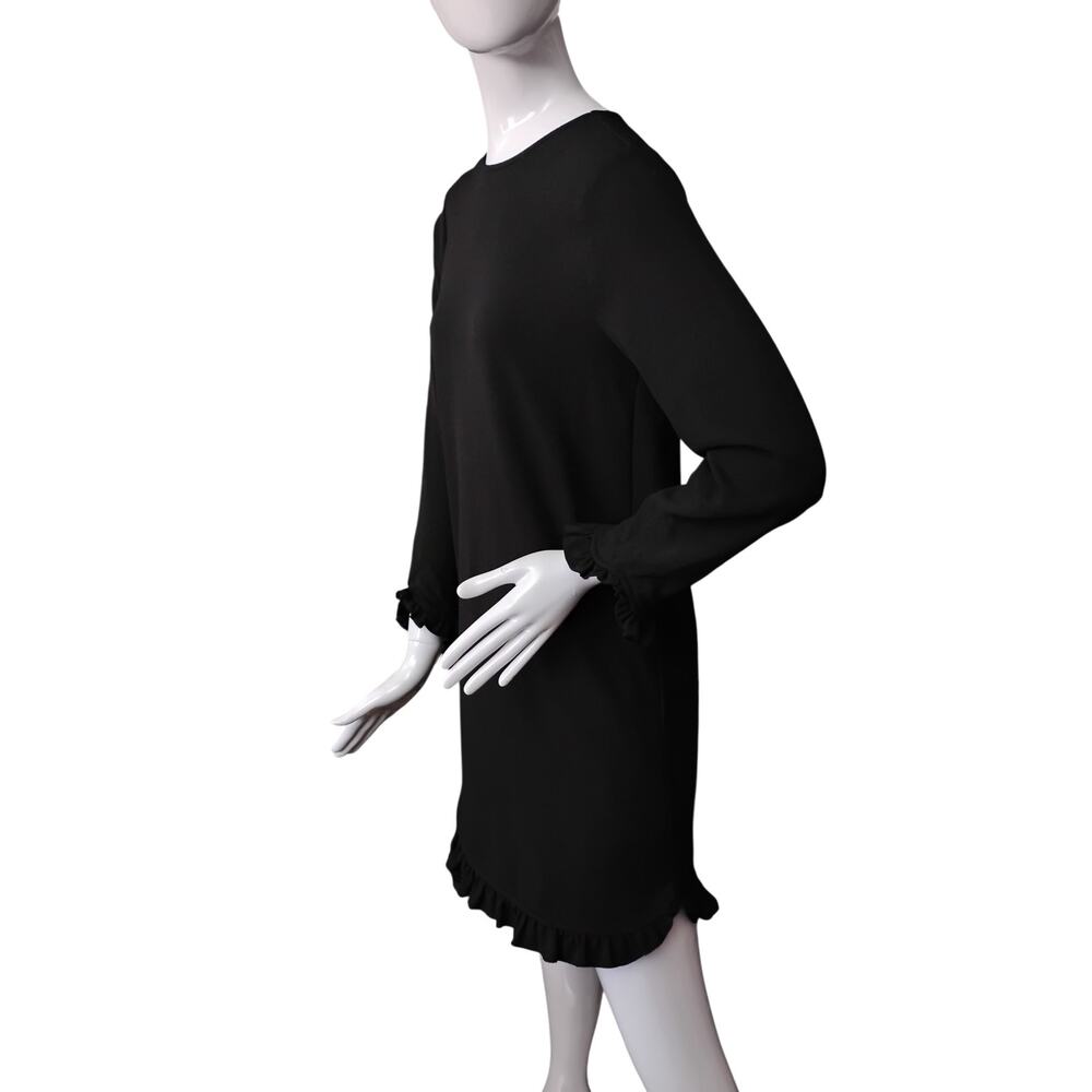 Ganni Clark Long Sleeve Dress Size 34 Black Ruffle on the Cuffs and Hems Unlined